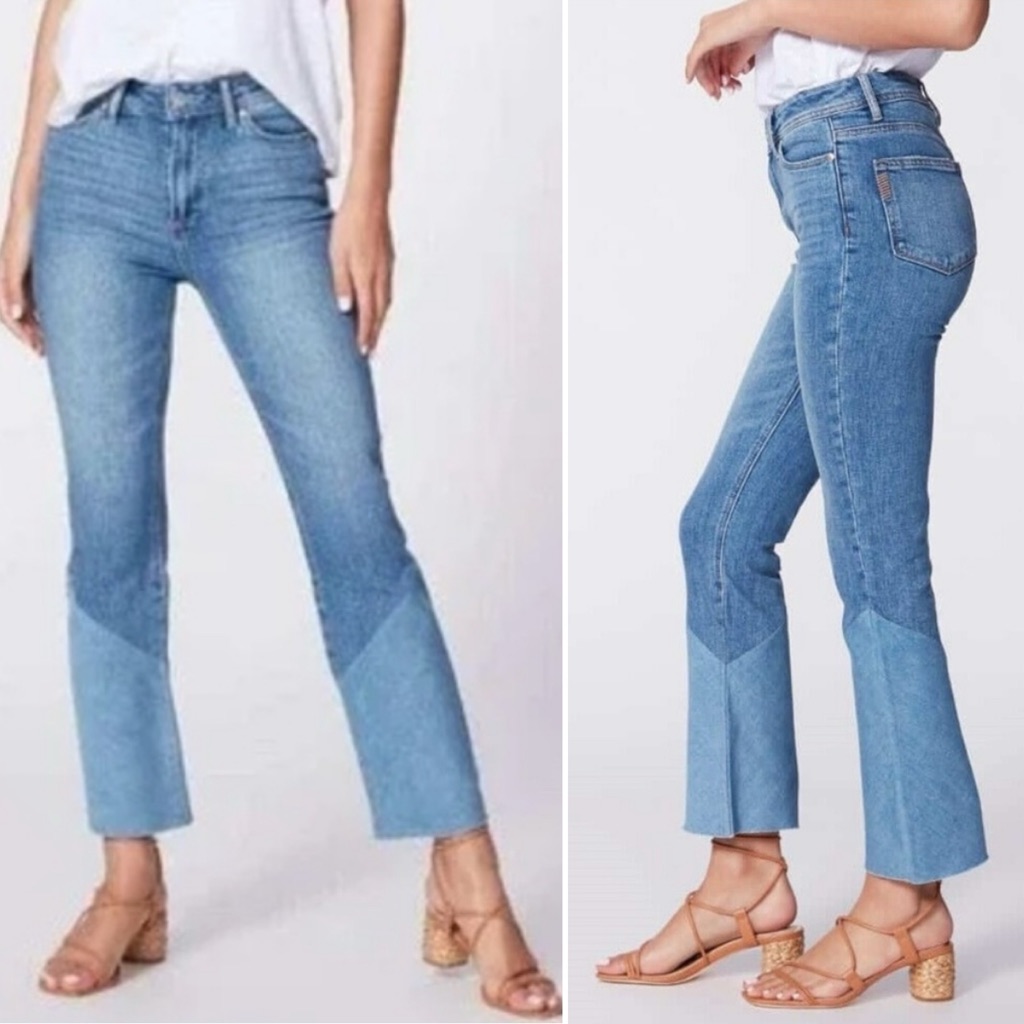Paige Denim Colette Crop Flare Twisted Panel Raw Hem Jeans Size 24